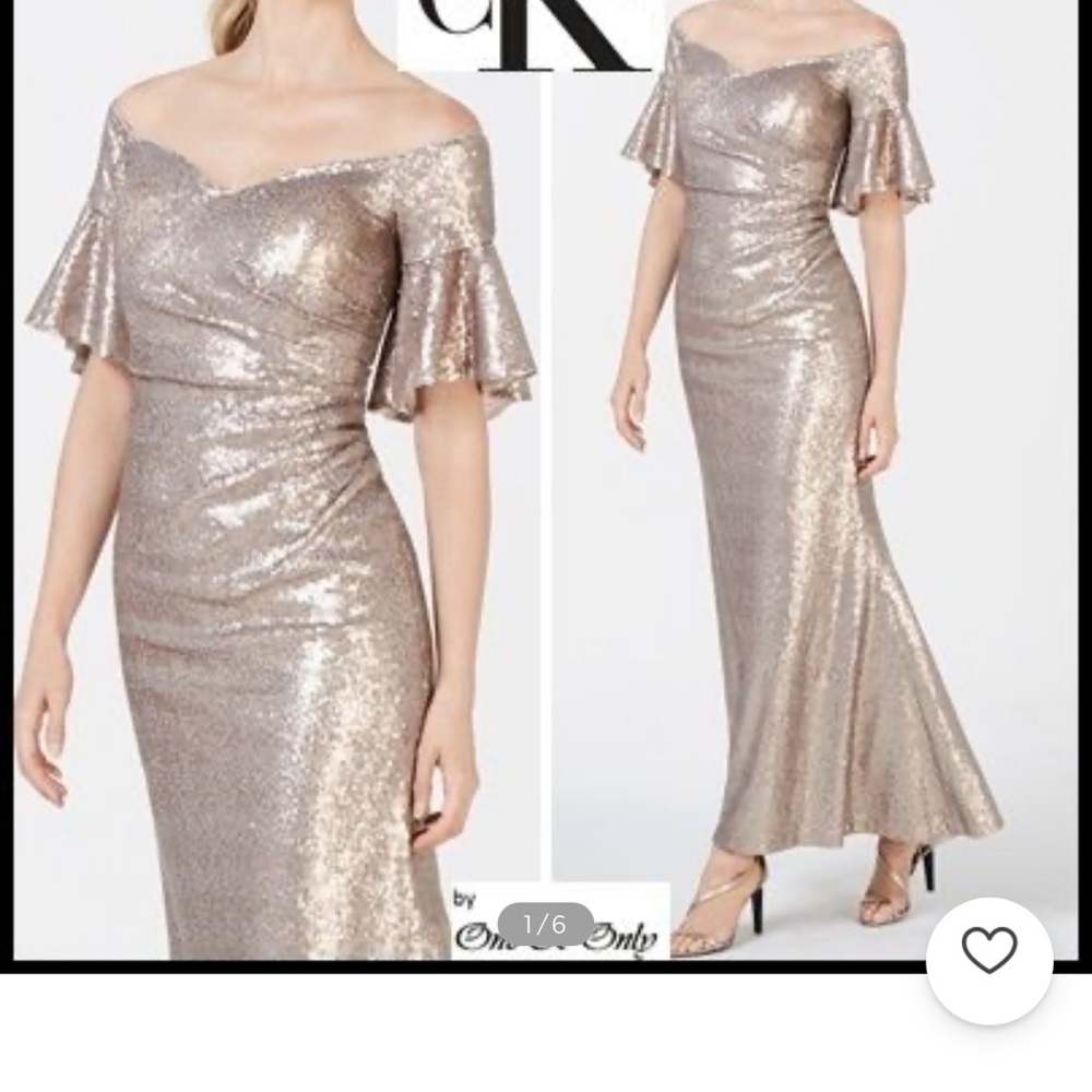 Calvin Klein Gold Sequin Off-Shoulder Dress